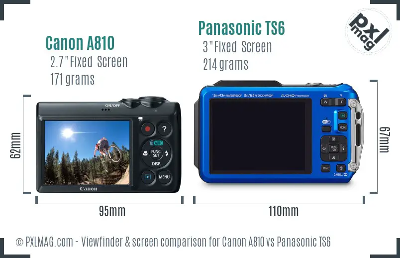 Canon A810 vs Panasonic TS6 Screen and Viewfinder comparison