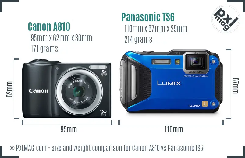 Canon A810 vs Panasonic TS6 size comparison