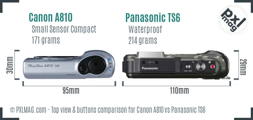 Canon A810 vs Panasonic TS6 top view buttons comparison