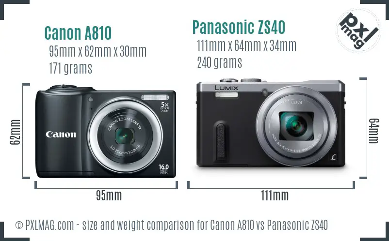 Canon A810 vs Panasonic ZS40 size comparison