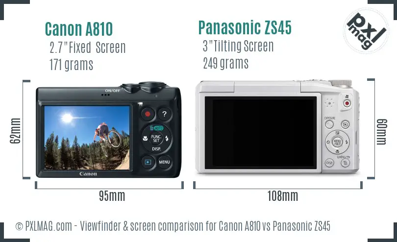 Canon A810 vs Panasonic ZS45 Screen and Viewfinder comparison Canon A810 vs Panasonic ZS45 Screen and Viewfinder comparison
