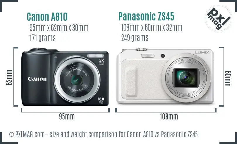 Canon A810 vs Panasonic ZS45 size comparison Canon A810 vs Panasonic ZS45 size comparison