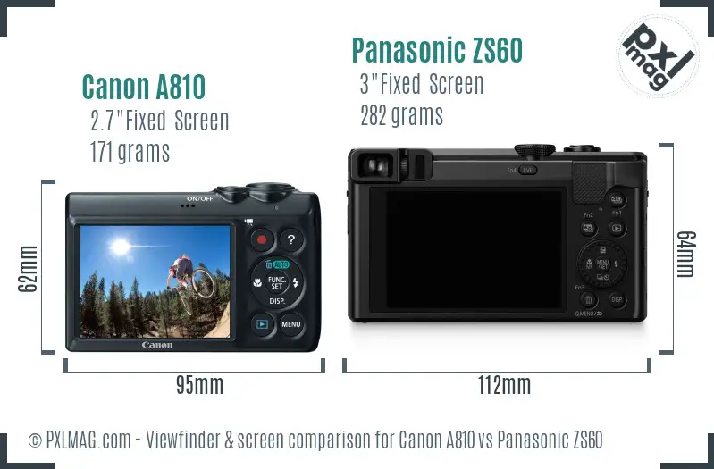 Canon A810 vs Panasonic ZS60 Screen and Viewfinder comparison Canon A810 vs Panasonic ZS60 Screen and Viewfinder comparison