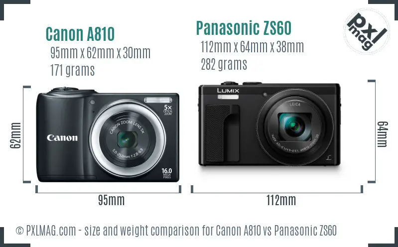 Canon A810 vs Panasonic ZS60 size comparison Canon A810 vs Panasonic ZS60 size comparison