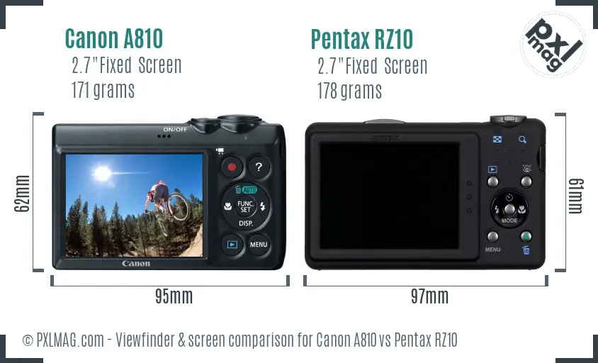Canon A810 vs Pentax RZ10 Screen and Viewfinder comparison