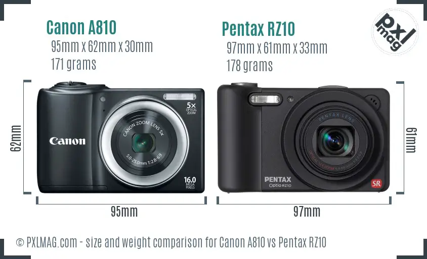 Canon A810 vs Pentax RZ10 size comparison