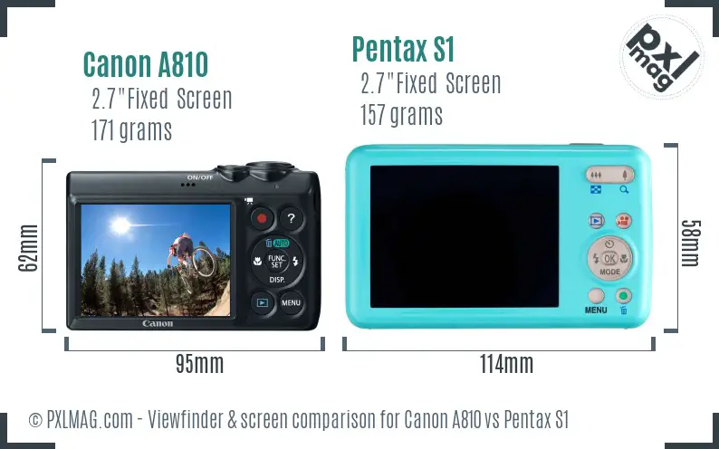 Canon A810 vs Pentax S1 Screen and Viewfinder comparison