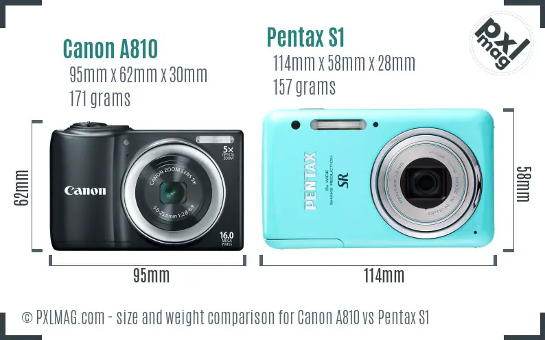 Canon A810 vs Pentax S1 size comparison