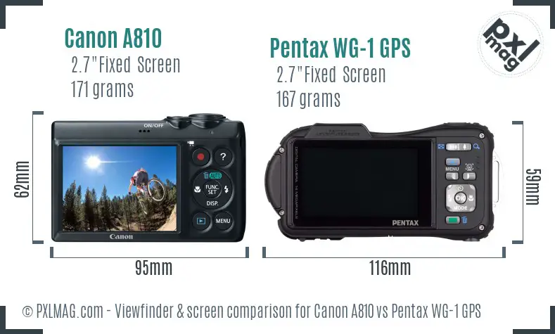 Canon A810 vs Pentax WG-1 GPS Screen and Viewfinder comparison
