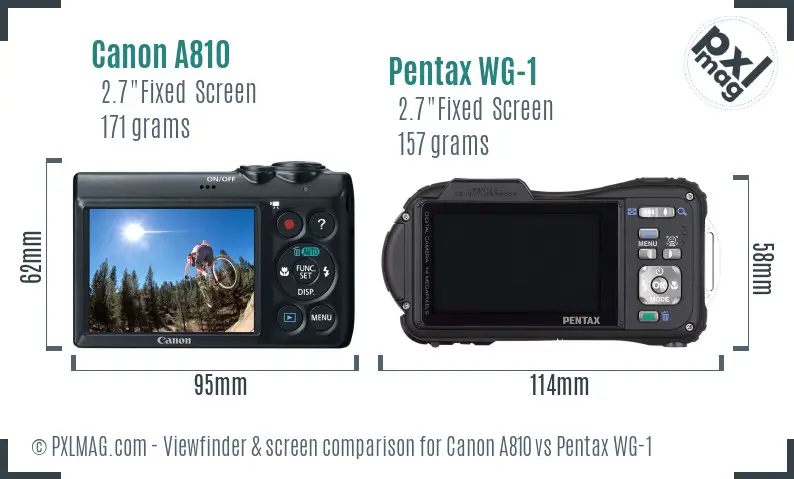 Canon A810 vs Pentax WG-1 Screen and Viewfinder comparison