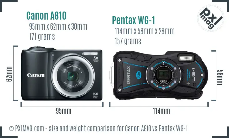 Canon A810 vs Pentax WG-1 size comparison