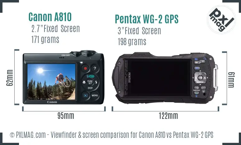 Canon A810 vs Pentax WG-2 GPS Screen and Viewfinder comparison Canon A810 vs Pentax WG-2 GPS Screen and Viewfinder comparison