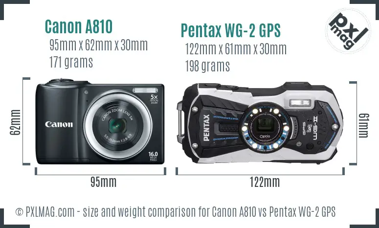 Canon A810 vs Pentax WG-2 GPS size comparison Canon A810 vs Pentax WG-2 GPS size comparison