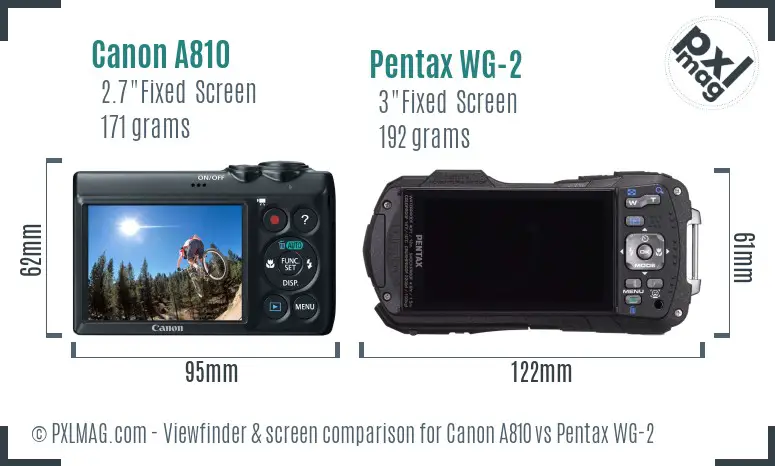 Canon A810 vs Pentax WG-2 Screen and Viewfinder comparison