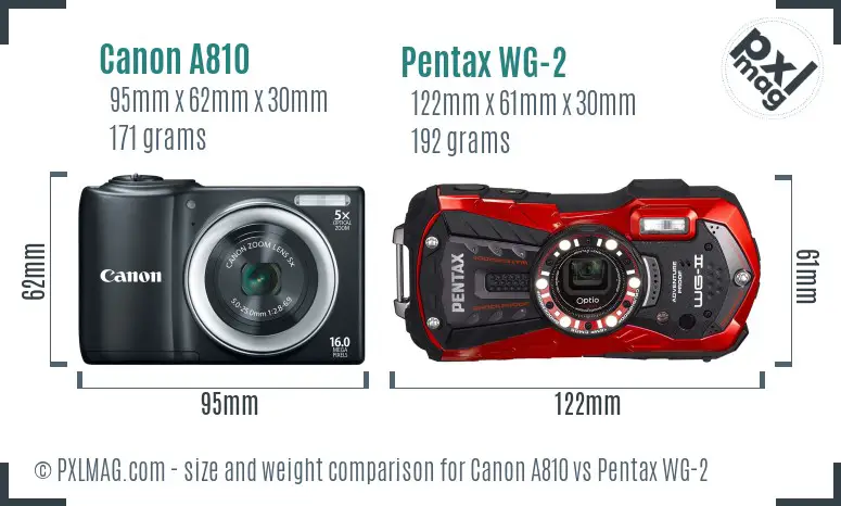 Canon A810 vs Pentax WG-2 size comparison