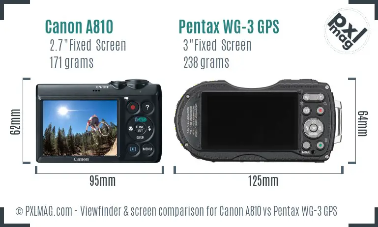 Canon A810 vs Pentax WG-3 GPS Screen and Viewfinder comparison