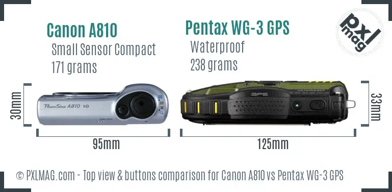 Canon A810 vs Pentax WG-3 GPS top view buttons comparison