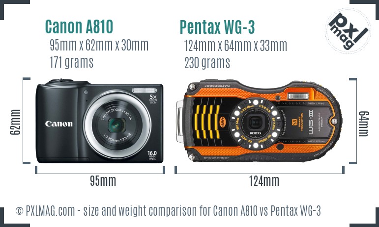 Canon A810 vs Pentax WG-3 size comparison Canon A810 vs Pentax WG-3 size comparison