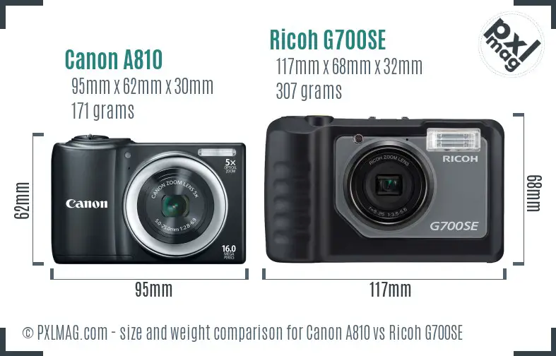 Canon A810 vs Ricoh G700SE size comparison