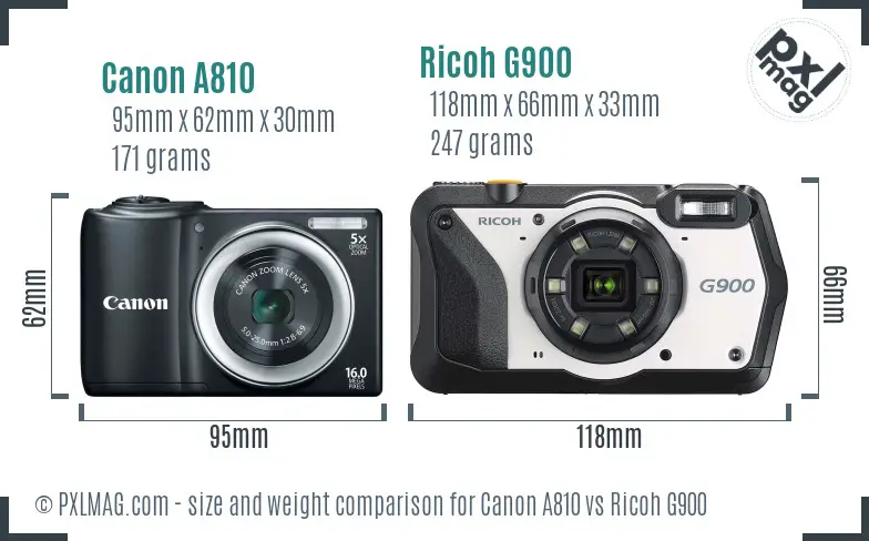 Canon A810 vs Ricoh G900 size comparison Canon A810 vs Ricoh G900 size comparison