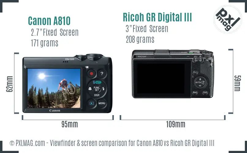 Canon A810 vs Ricoh GR Digital III Screen and Viewfinder comparison Canon A810 vs Ricoh GR Digital III Screen and Viewfinder comparison