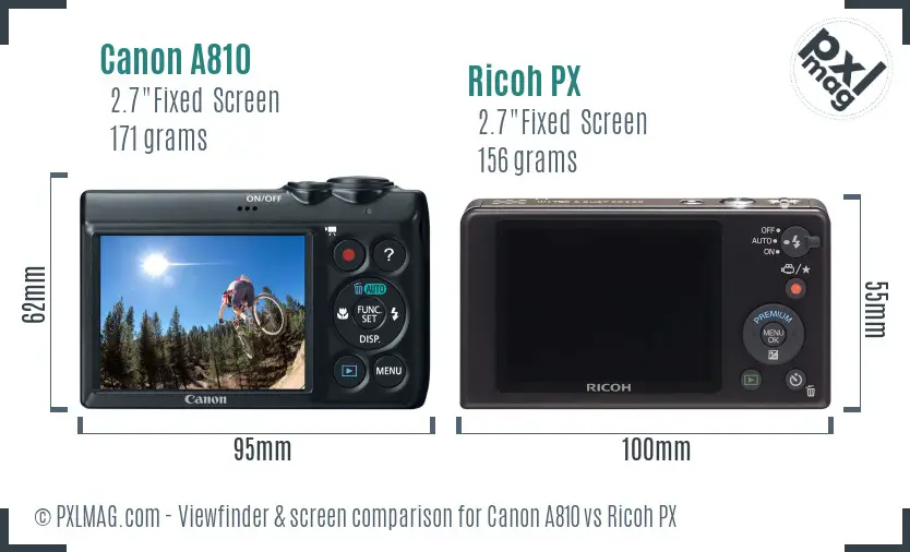 Canon A810 vs Ricoh PX Screen and Viewfinder comparison Canon A810 vs Ricoh PX Screen and Viewfinder comparison