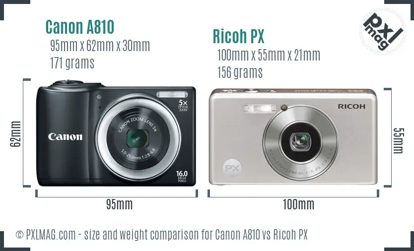 Canon A810 vs Ricoh PX size comparison Canon A810 vs Ricoh PX size comparison