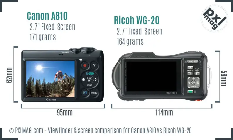 Canon A810 vs Ricoh WG-20 Screen and Viewfinder comparison