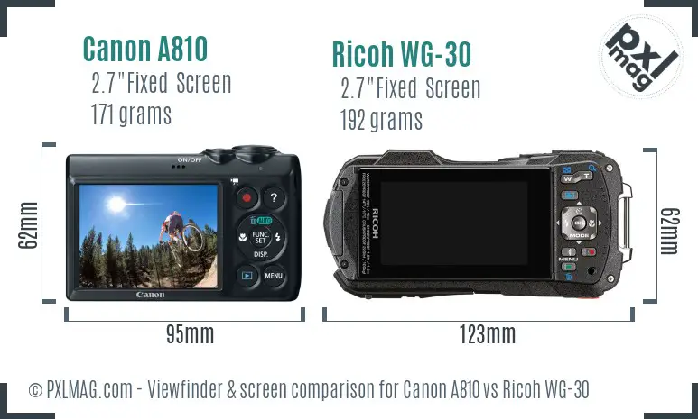 Canon A810 vs Ricoh WG-30 Screen and Viewfinder comparison