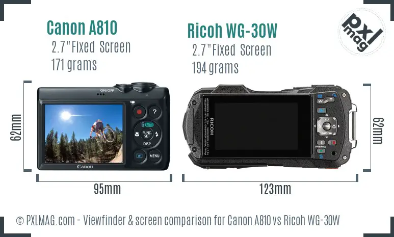 Canon A810 vs Ricoh WG-30W Screen and Viewfinder comparison