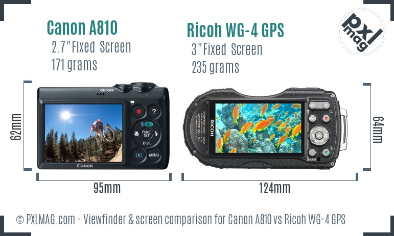 Canon A810 vs Ricoh WG-4 GPS Screen and Viewfinder comparison