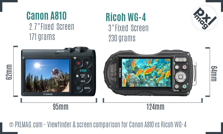 Canon A810 vs Ricoh WG-4 Screen and Viewfinder comparison