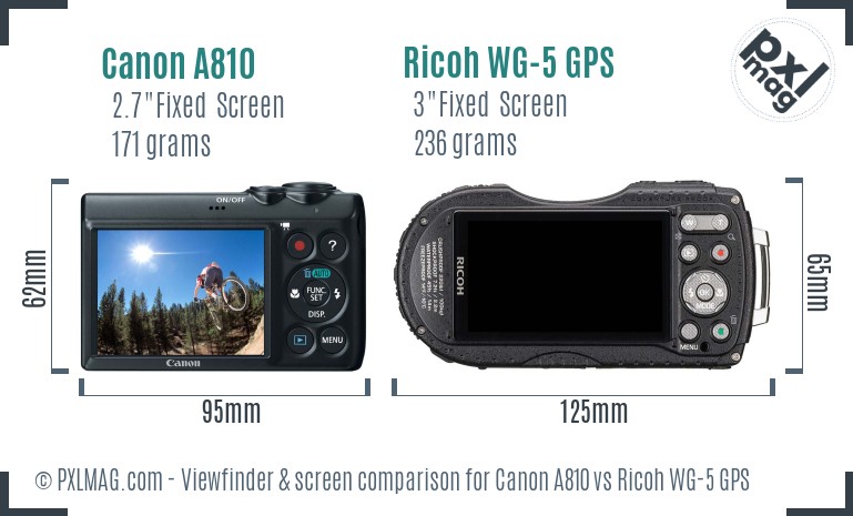 Canon A810 vs Ricoh WG-5 GPS Screen and Viewfinder comparison