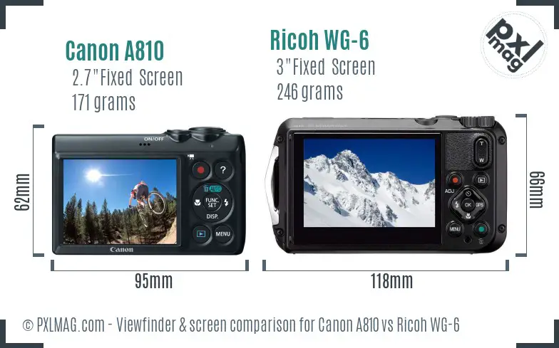 Canon A810 vs Ricoh WG-6 Screen and Viewfinder comparison
