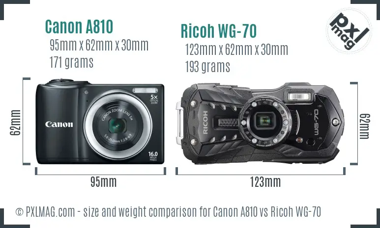 Canon A810 vs Ricoh WG-70 size comparison Canon A810 vs Ricoh WG-70 size comparison