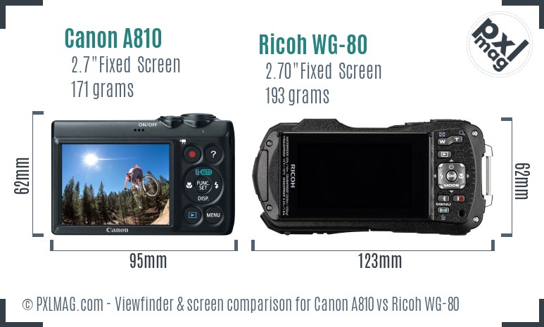 Canon A810 vs Ricoh WG-80 Screen and Viewfinder comparison
