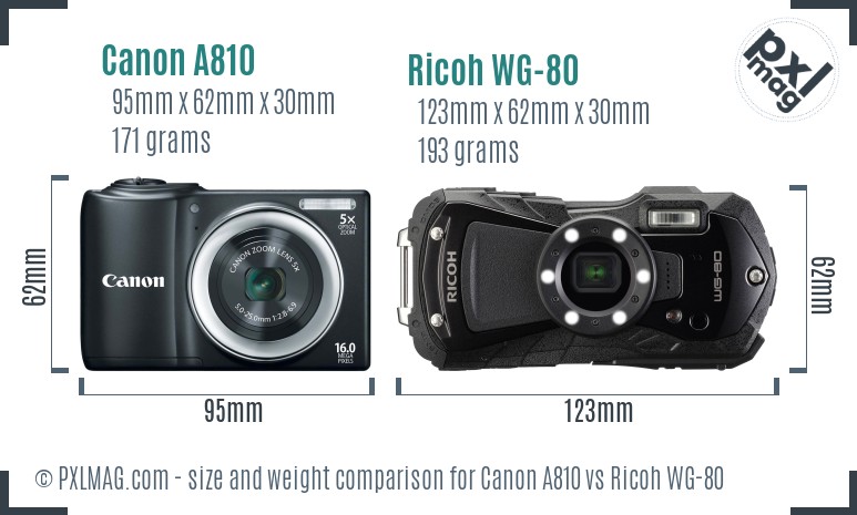 Canon A810 vs Ricoh WG-80 size comparison Canon A810 vs Ricoh WG-80 size comparison