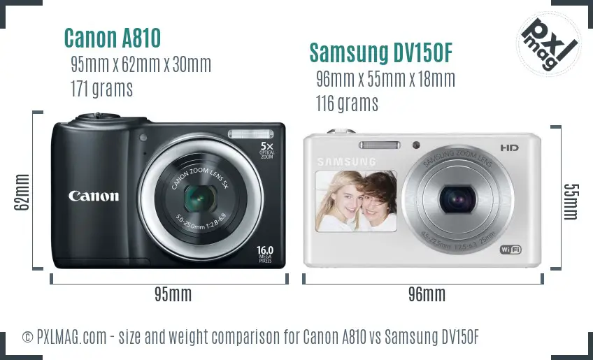 Canon A810 vs Samsung DV150F size comparison Canon A810 vs Samsung DV150F size comparison