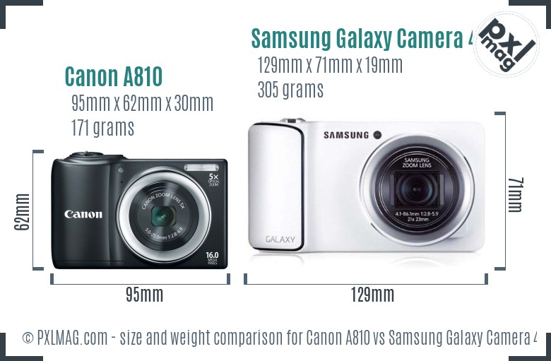 Canon A810 vs Samsung Galaxy Camera 4G size comparison