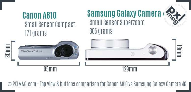 Canon A810 vs Samsung Galaxy Camera 4G top view buttons comparison