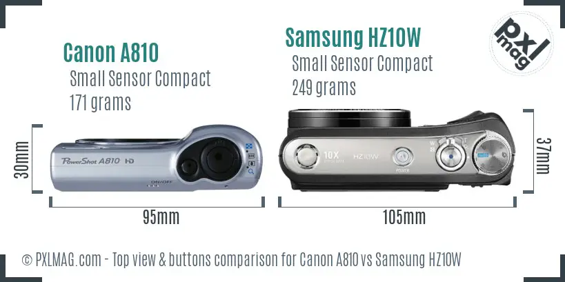 Canon A810 vs Samsung HZ10W top view buttons comparison