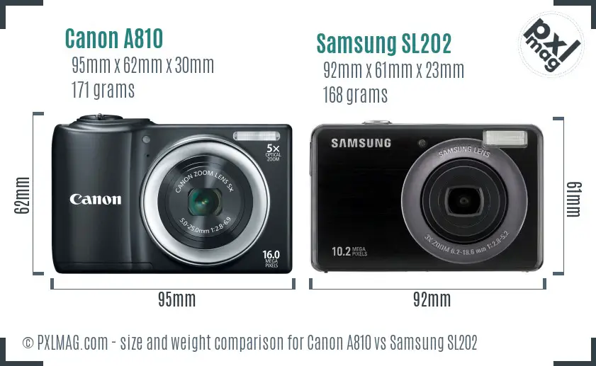 Canon A810 vs Samsung SL202 size comparison