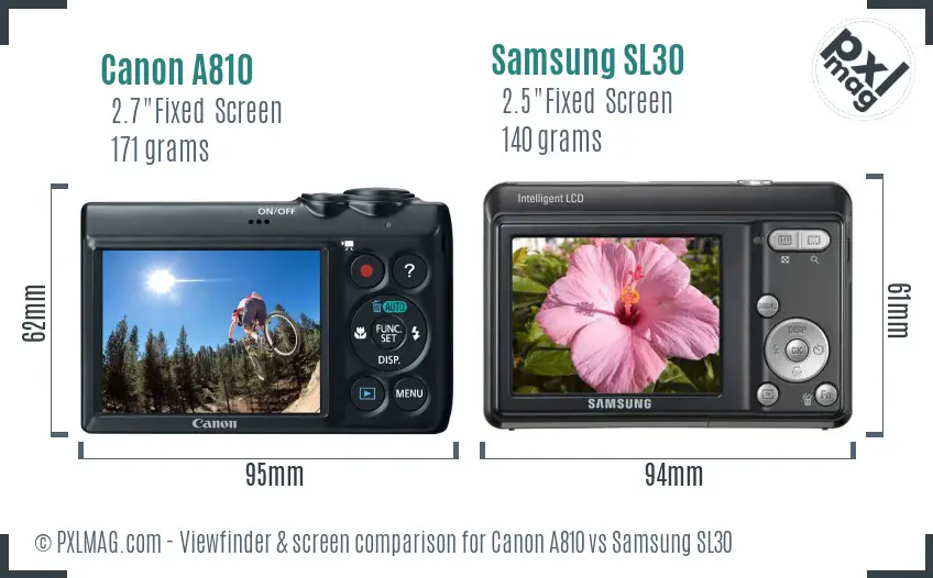 Canon A810 vs Samsung SL30 Screen and Viewfinder comparison Canon A810 vs Samsung SL30 Screen and Viewfinder comparison