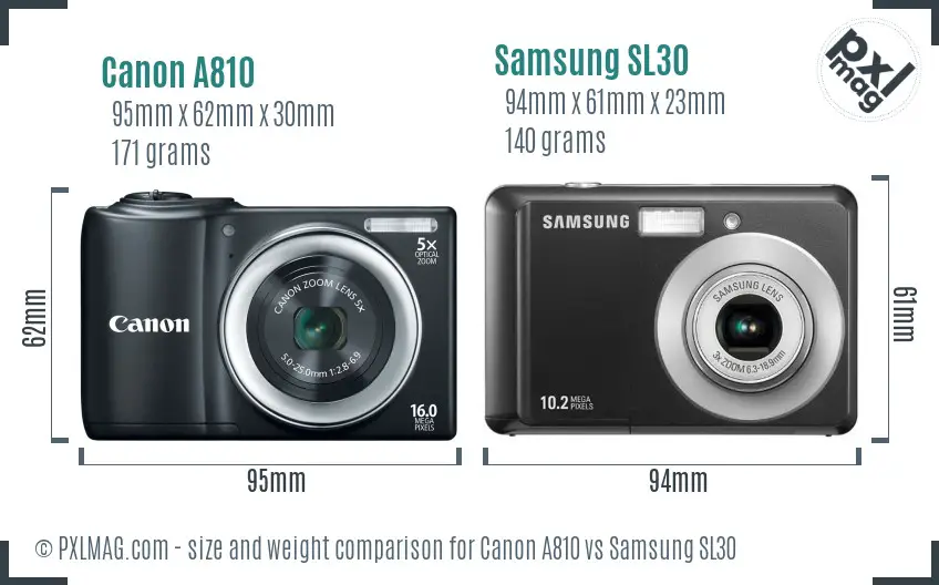 Canon A810 vs Samsung SL30 size comparison Canon A810 vs Samsung SL30 size comparison