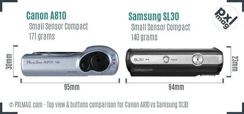 Canon A810 vs Samsung SL30 top view buttons comparison Canon A810 vs Samsung SL30 top view buttons comparison