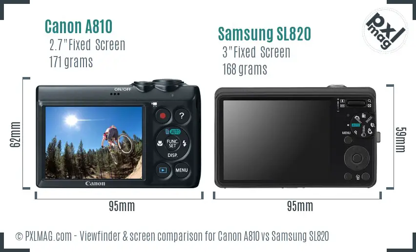 Canon A810 vs Samsung SL820 Screen and Viewfinder comparison Canon A810 vs Samsung SL820 Screen and Viewfinder comparison