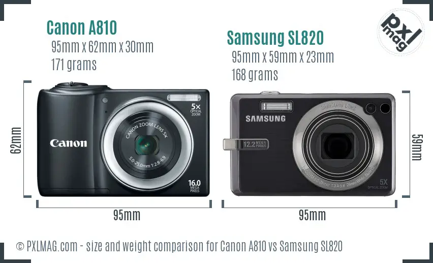Canon A810 vs Samsung SL820 size comparison Canon A810 vs Samsung SL820 size comparison