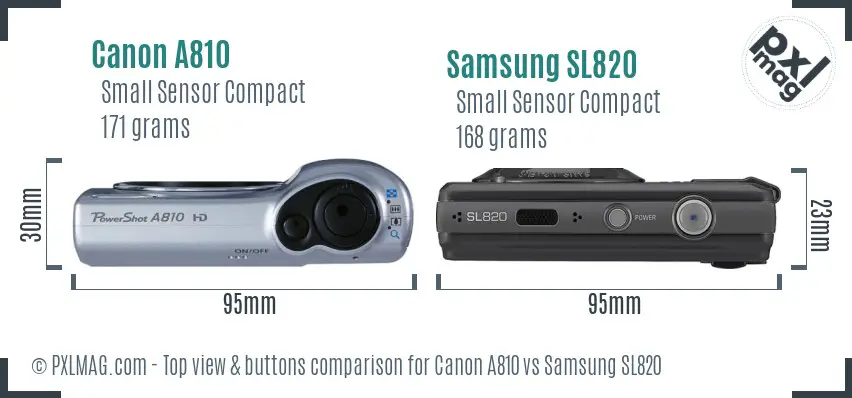 Canon A810 vs Samsung SL820 top view buttons comparison Canon A810 vs Samsung SL820 top view buttons comparison