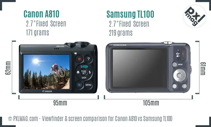 Canon A810 vs Samsung TL100 Screen and Viewfinder comparison