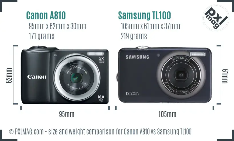 Canon A810 vs Samsung TL100 size comparison
